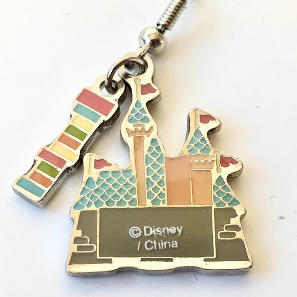 Vintage Disney Cinderella Castle Charm Earrings Disneyland Sleeping Beauty - Picture 9 of 10